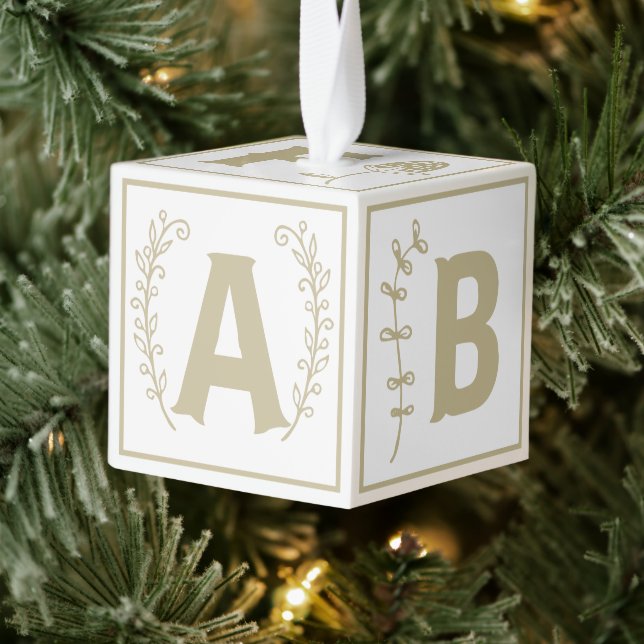 Adorno Cúbico Recién nacido Primera Letra Xmas Alfabeto Bloque B (Árbol)