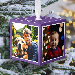 Adorno Cúbico Recuerdo Personalizado de Navidad 4 Fotos Morado