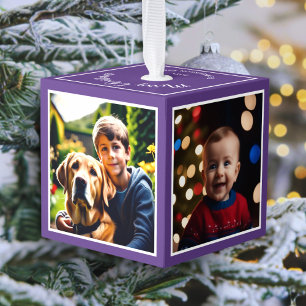 Adorno Cúbico Recuerdo Personalizado de Navidad 4 Fotos Morado