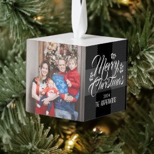 Adorno Cúbico Red Buffalo Plaid Elegant 3 Navidades de fotos fam