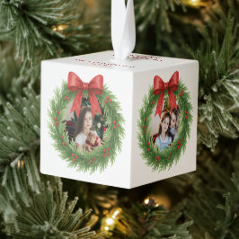 Adorno Cúbico Red Watercolor Wreath Foto Navidades modernos