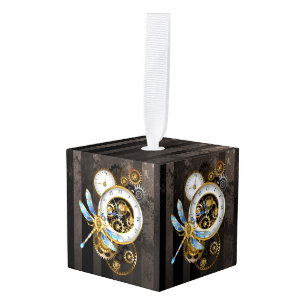 Adorno Cúbico Reloj Steampunk con libélula mecánica