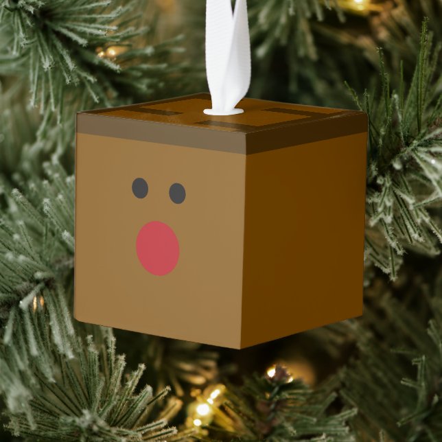 Adorno Cúbico Rudolph Wooden Cube Christmas Ornament (Árbol)