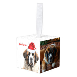 Adorno Cúbico Saint Bernard Dog Two Photo Christmas Holiday
