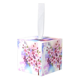 Adorno Cúbico Sakura rosa sobre fondo de pintura