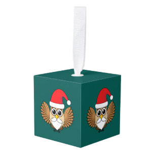 Adorno Cúbico Santa Claus Owl