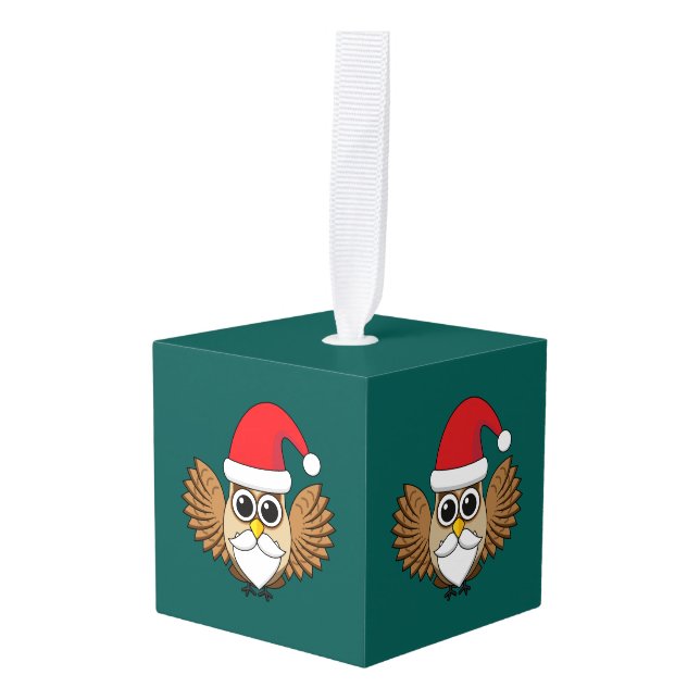 Adorno Cúbico Santa Claus Owl (Anverso en perspectiva)
