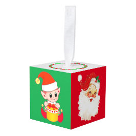 Adorno Cúbico Santa Claus y los elfos de los Navidades burdos