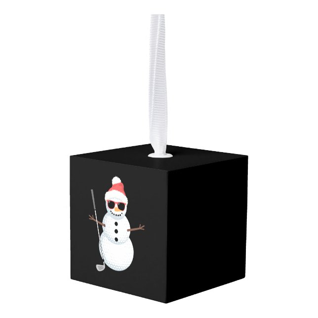 Adorno Cúbico Santa Snowman Golf Ball Christmas Golfer Gift  (Reverso en perspectiva)