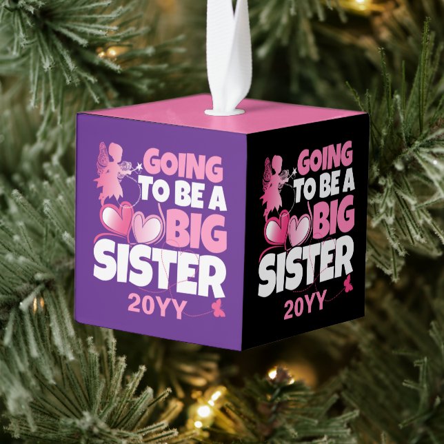 Adorno Cúbico Será una gran hermana - Corazones de hadas rosadas (Árbol)