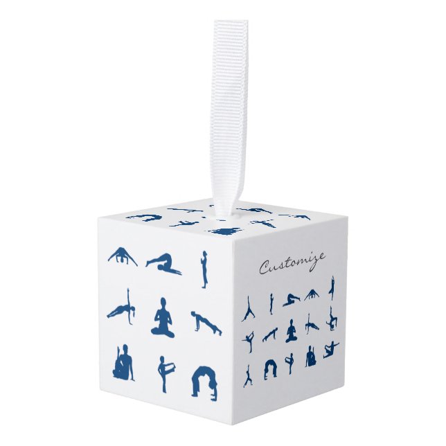 Adorno Cúbico Silhouette Yoga Poses Thunder_Cove (Anverso en perspectiva)