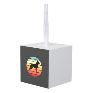 Adorno Cúbico Silueta de perro boxer vintage retro al atardecer