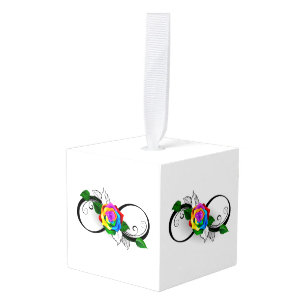 Adorno Cúbico Símbolo infinito con Rosa arcoiris