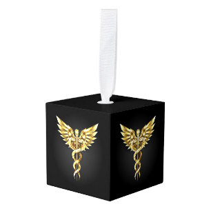 Adorno Cúbico Símbolo poligonal de oro Caduceus