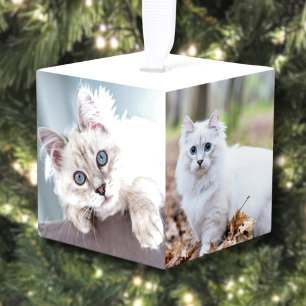 Adorno Cúbico Simple Personalizado Foto de Navidad de Gato Masco