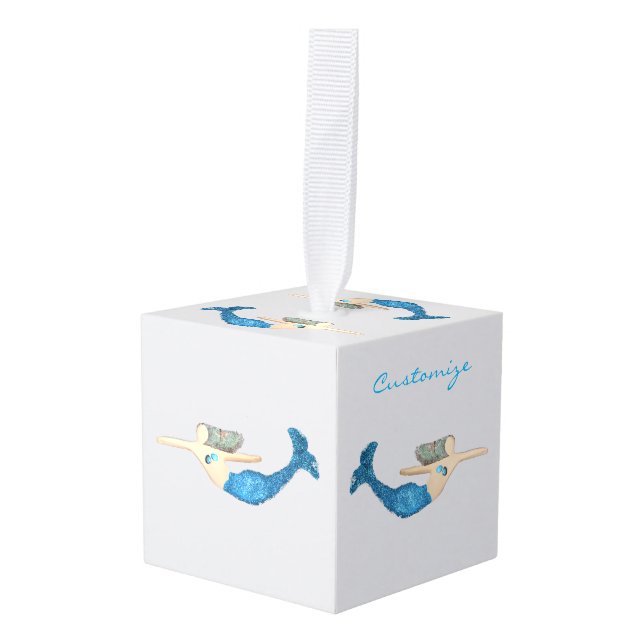 Adorno Cúbico Sirena de cola azul Natación Thunder_Cove (Anverso en perspectiva)