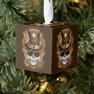 Adorno Cúbico Skull Steampunk Voodoo Retro Machine