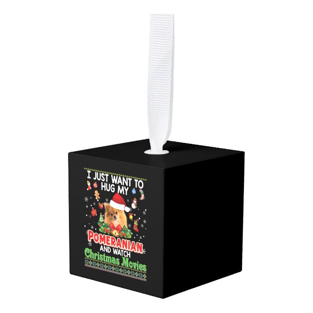 Adorno Cúbico Solo Quiero Abrazarme De Mi Perro Pomeraniano Y Ve (Anverso en perspectiva)