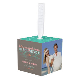 Adorno Cúbico Sr. y Sra. First Christmas Mistletoes Photo Boda