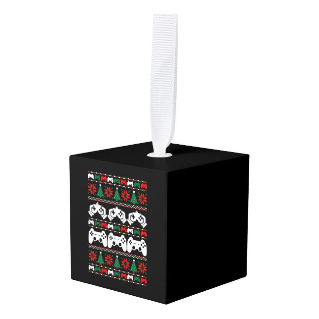 Adorno Cúbico Sweater, Navidades feos de gamer (Anverso en perspectiva)