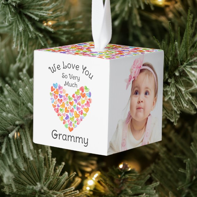 Adorno Cúbico Te Encantamos Grammy 2 Photo Cube Ornament (Árbol)