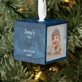 Adorno Cúbico tema azul bebé primera Navidad tres Foto