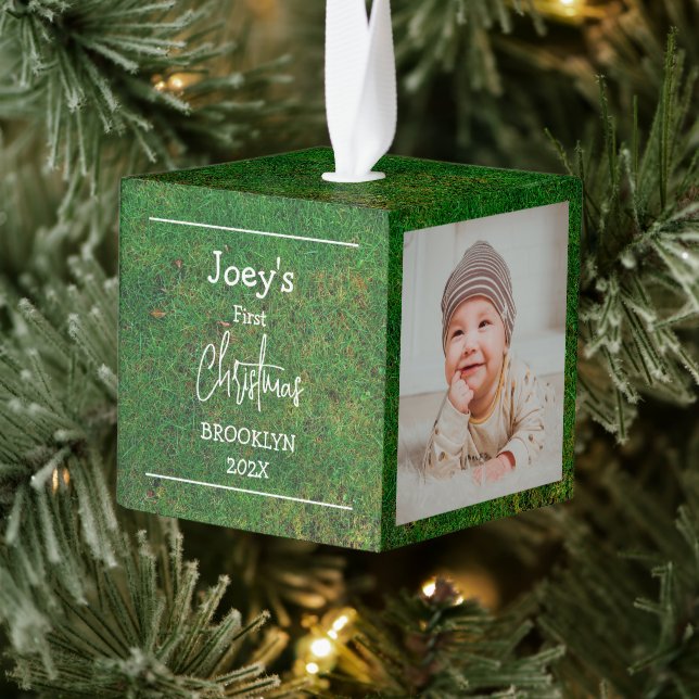 Adorno Cúbico tema de césped bebé primera Navidad tres (Árbol)
