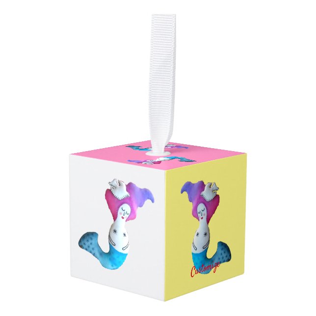 Adorno Cúbico Thunder_Cove de la sirena de la paloma blanca (Anverso en perspectiva)