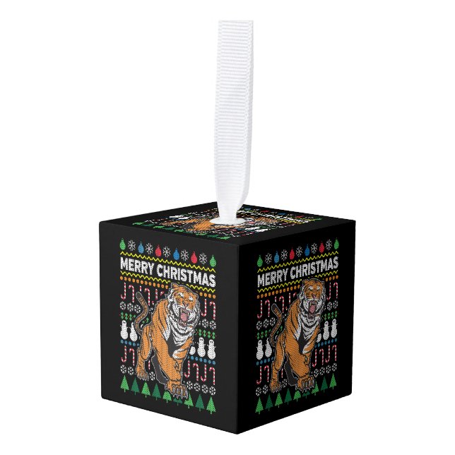 Adorno Cúbico Tigre, Navidades feos, Sweater Willife Series (Anverso en perspectiva)