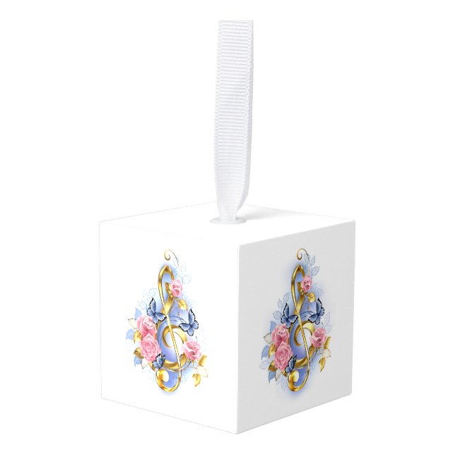 Adorno Cúbico Treble arrecife con rosas rosas rosas rosas (Anverso en perspectiva)