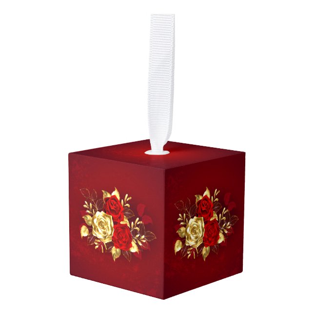 Adorno Cúbico Tres Rosas Joyas (Anverso en perspectiva)