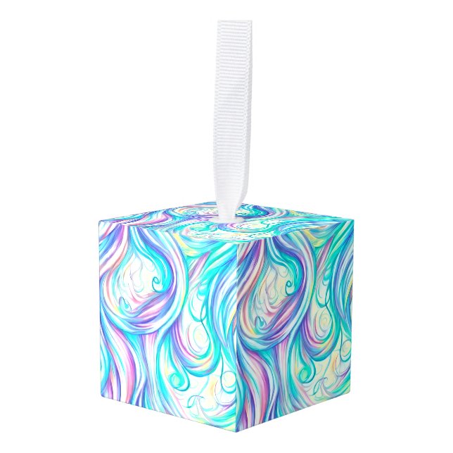 Adorno Cúbico Tuercas de ondas azules y patrón de remolinos (Anverso en perspectiva)