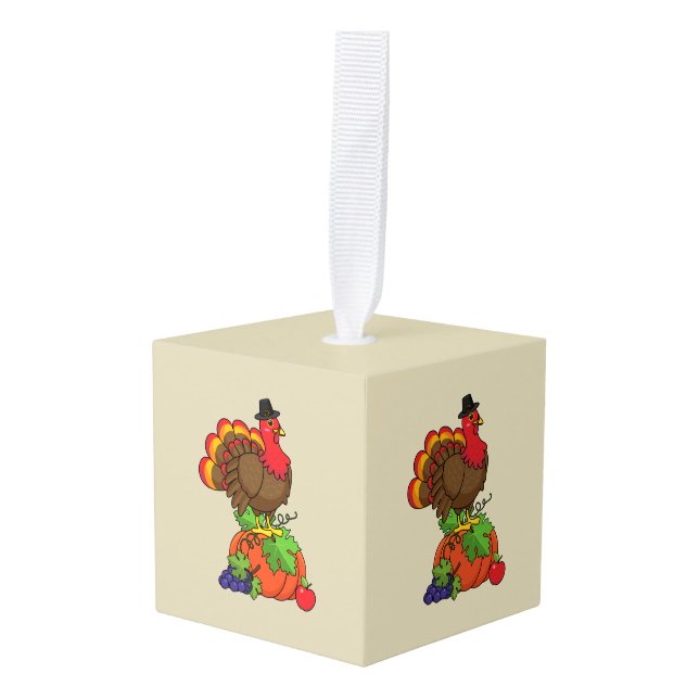 Adorno Cúbico Turquía con la cosecha de Acción de Gracias (Anverso en perspectiva)