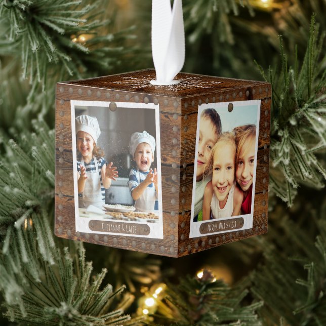 Adorno Cúbico Tus cuatro fotos | Rústico Tramo de uñas de madera (Árbol)