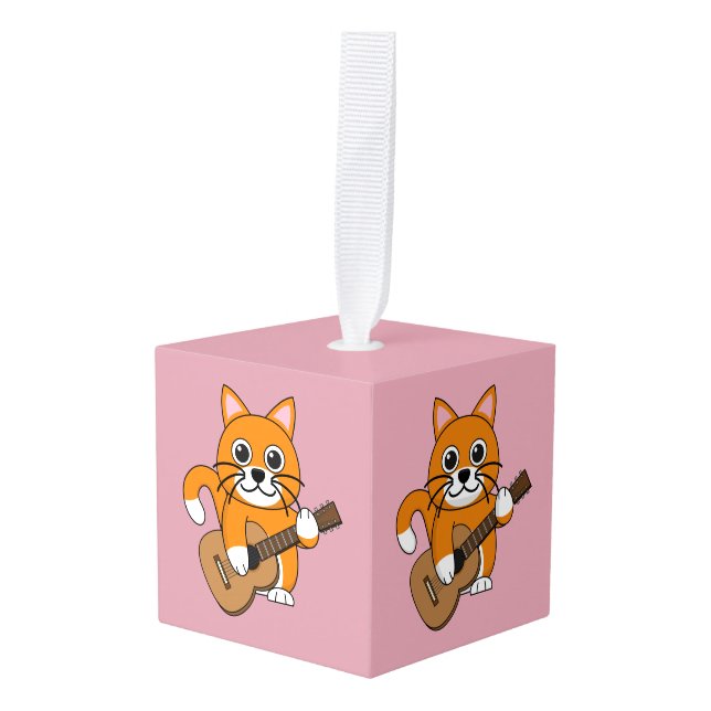 Adorno Cúbico Un gato blanco Naranja lindo tocando Personalizado (Anverso en perspectiva)