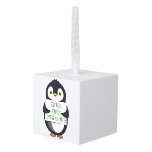 Adorno Cúbico Un pingüino sosteniendo un cartel con texto person