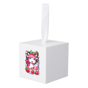 Adorno Cúbico Vaca de fresa Kawaii Anime Fresa Leche
