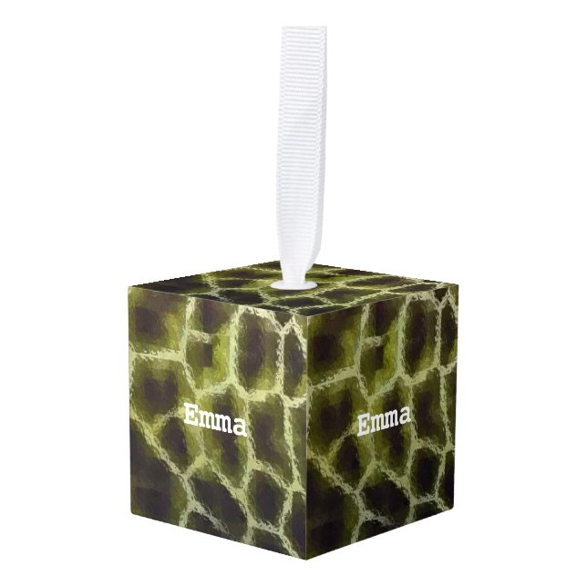 Adorno Cúbico Verde de oliva para impresión en animales (Anverso en perspectiva)