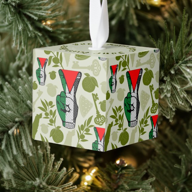 Adorno Cúbico Victory Sign Hand Resistance Red Triangle Symbol (Árbol)