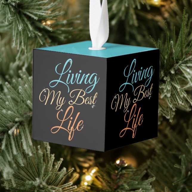 Adorno Cúbico Vivir mi mejor vida - Cita de positividad (Árbol)