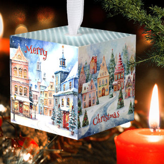 Adorno Cúbico Watercolor Pastel Navidades de Invierno Cubo Ornam