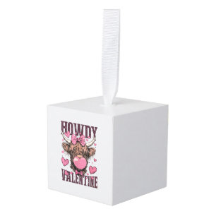 Adorno Cúbico Western Howdy Valentine Funny Highland Cow Valenti