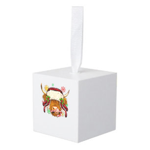 Adorno Cúbico Western Merry Christmas Highland Cow Xmas Farm Ani
