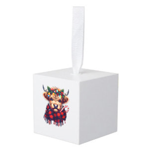 Adorno Cúbico xmas asombrosas vacas en las tierras altas navidad