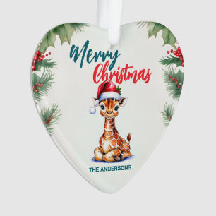Adorno Cuidada jirafa acuarela Santa Feliz Navidad