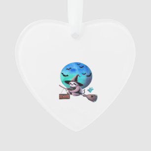 Adorno Cuidado Bruja Sloth Linda Vuela en Escoba Hallowee