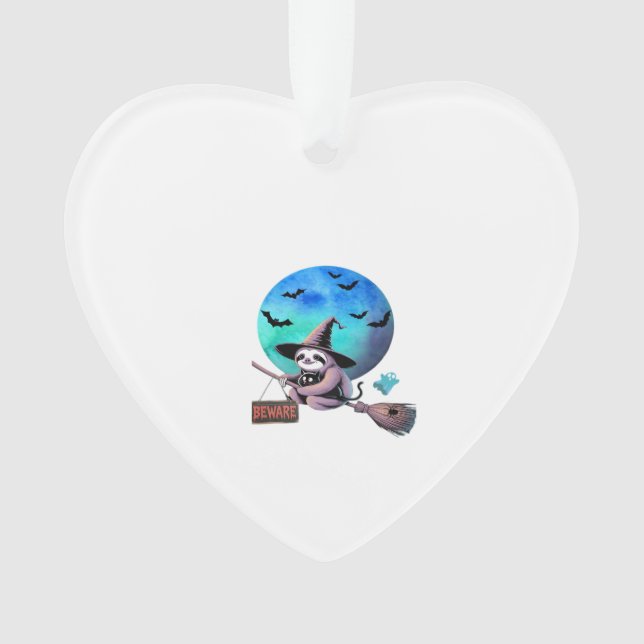 Adorno Cuidado Bruja Sloth Linda Vuela en Escoba Hallowee (Anverso)