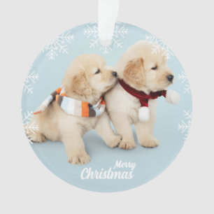 Adorno Cuidados Merry Christmas dorados retriever cachorr