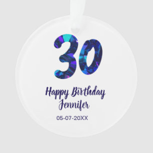 Adorno cumpleaños 30 añadir nombre fecha año azul destell