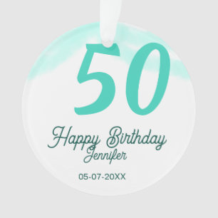 Adorno cumpleaños 50 añadir nombre fecha año verde pastel